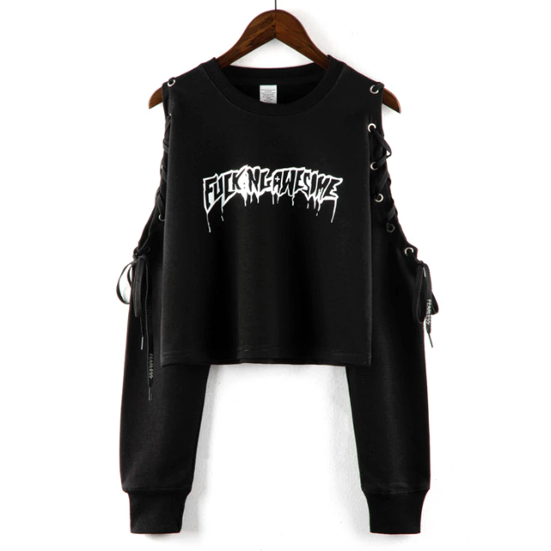 Vintage Letter Print Long Sleeve Irregular Cropped Hooded Sweatshirt - Black B - 3XL - image 4