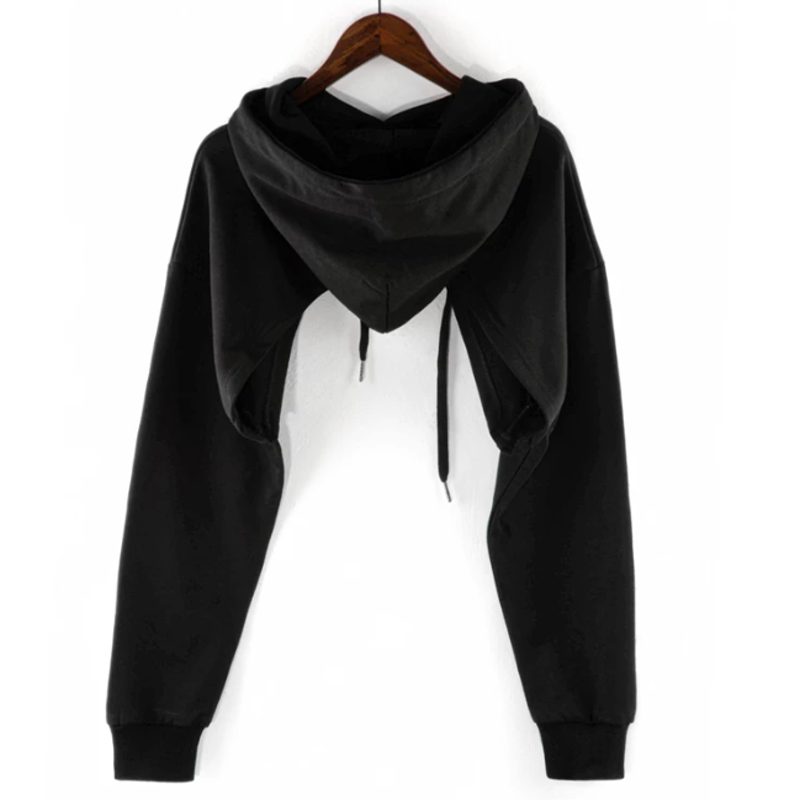 Vintage Letter Print Long Sleeve Irregular Cropped Hooded Sweatshirt - image 2