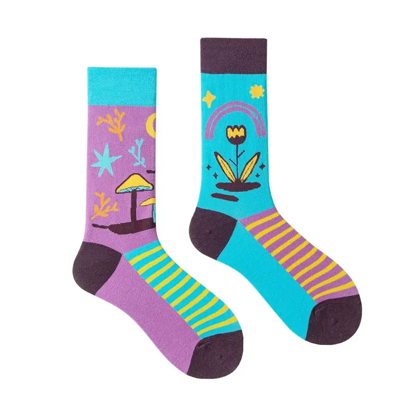 Colorful Asymmetric Printed Mid Calf Socks - image 8