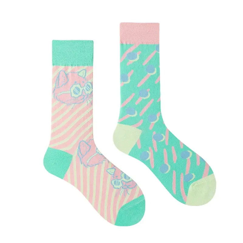 Colorful Asymmetric Printed Mid Calf Socks - image 7