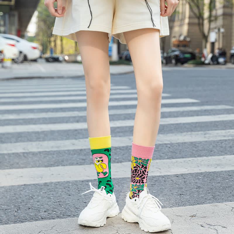 Colorful Asymmetric Printed Mid Calf Socks - image 3