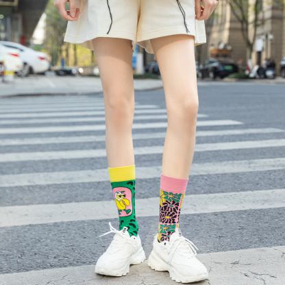 Colorful Asymmetric Printed Mid Calf Socks - image 3