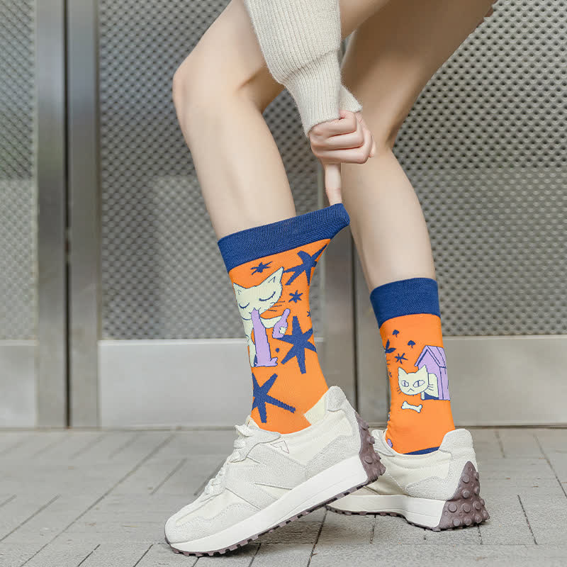 Colorful Asymmetric Printed Mid Calf Socks - image 2