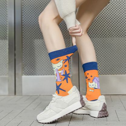 Colorful Asymmetric Printed Mid Calf Socks - image 2