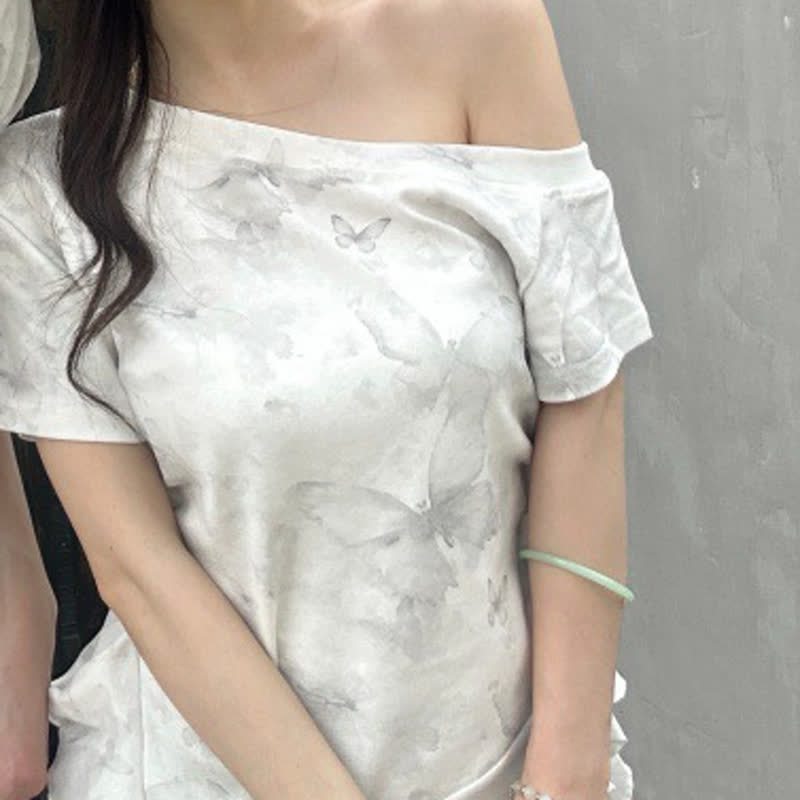 Casual Tie Dye Off Shoulder Irregular Short Sleeve Couple T-shirts - image 2