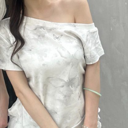 Casual Tie Dye Off Shoulder Irregular Short Sleeve Couple T-shirts - image 2