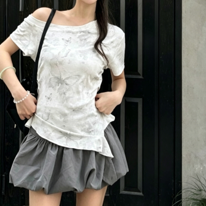 Casual Tie Dye Off Shoulder Irregular Short Sleeve Couple T-shirts - Women - 3XL - image 3