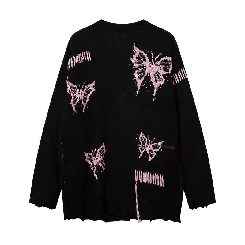 Dark Fashion Butterfly Print Distressed Knit Oversize Sweater  - image 10