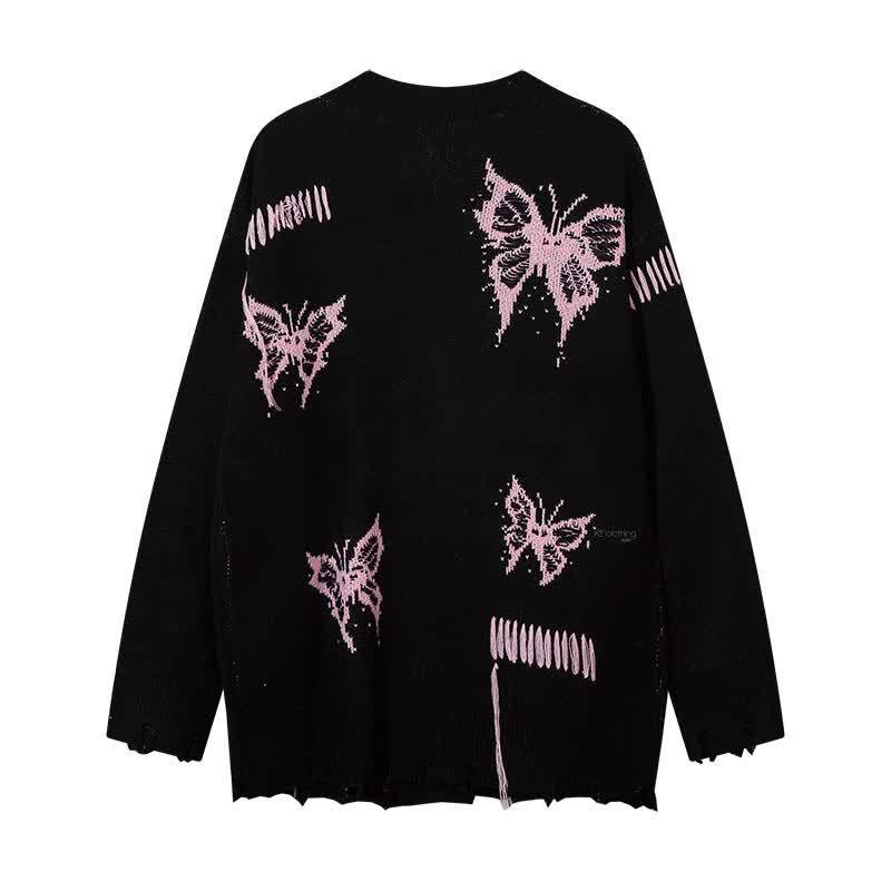 Dark Fashion Butterfly Print Distressed Knit Oversize Sweater  - image 10