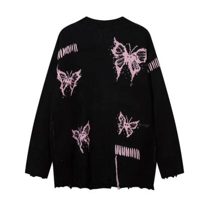 Dark Fashion Butterfly Print Distressed Knit Oversize Sweater  - image 10