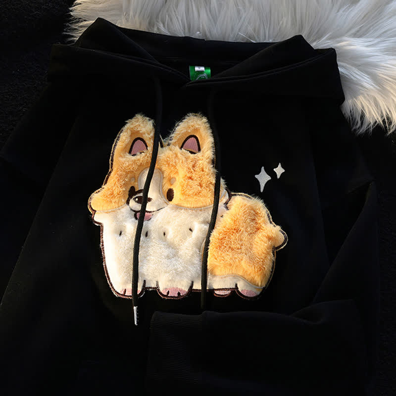 Cute Puppy Embroidery Casual Loose Hooded Sweatshirt - image 2