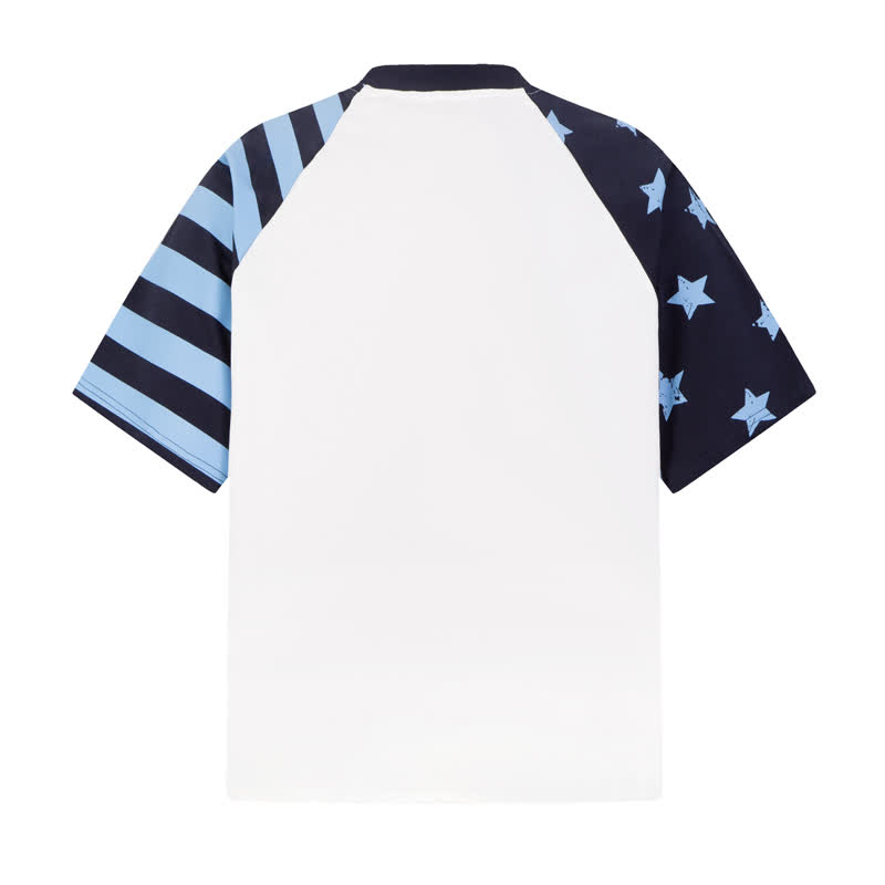 Y2K Vintage Cartoon Girl Print Star Stripe Splicing Short Sleeve T-shirt - image 6