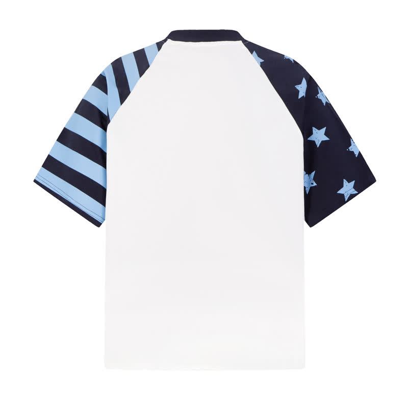 Y2K Vintage Cartoon Girl Print Star Stripe Splicing Short Sleeve T-shirt - image 6