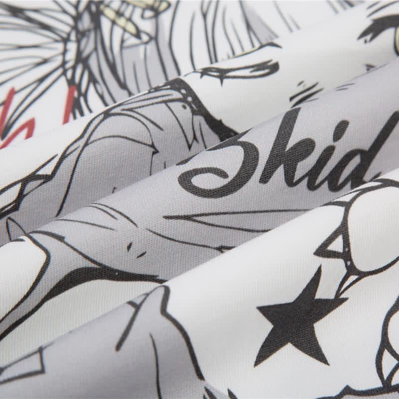 Y2K Vintage Cartoon Girl Print Star Stripe Splicing Short Sleeve T-shirt - image 10
