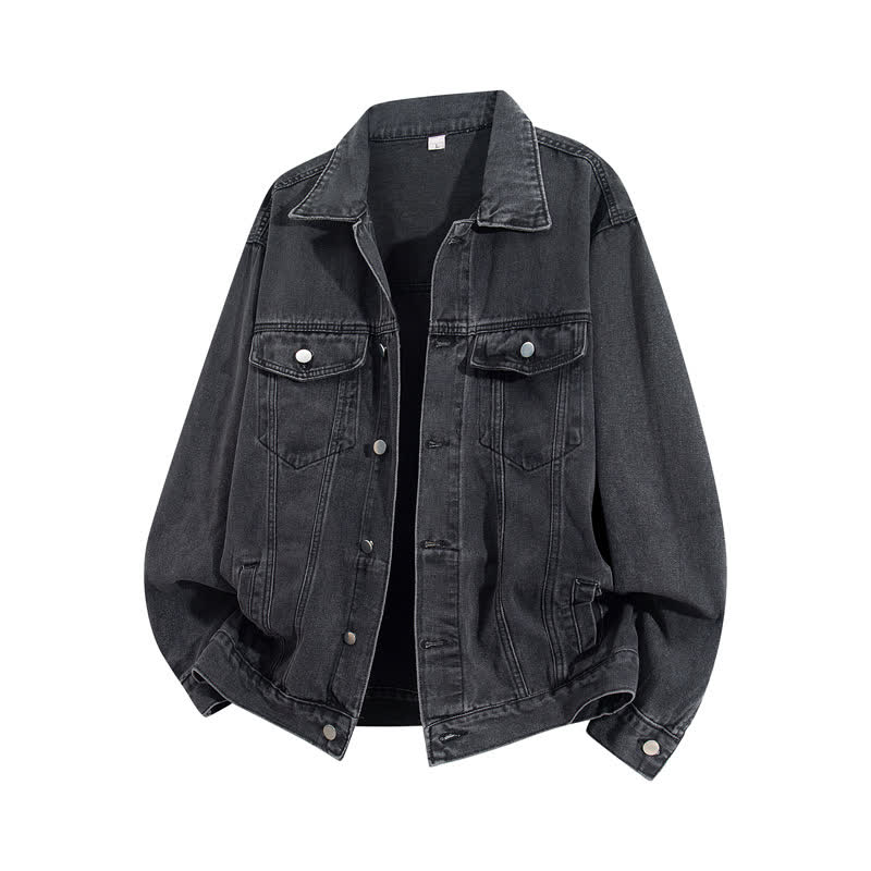Vintage Casual Fake Two Piece Loose  Hooded Denim Jacket - Grey C - 3XL - image 3