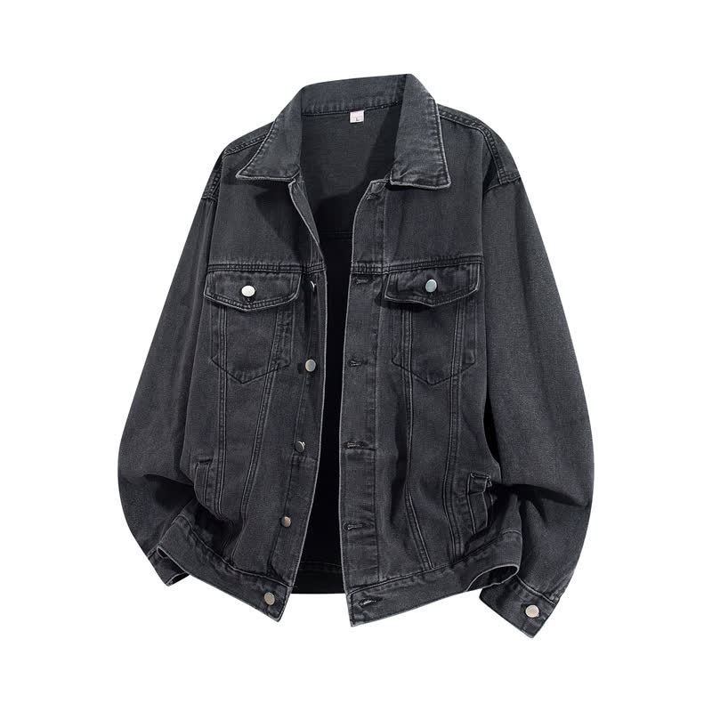 Vintage Casual Fake Two Piece Loose  Hooded Denim Jacket - Grey C - 3XL - image 3