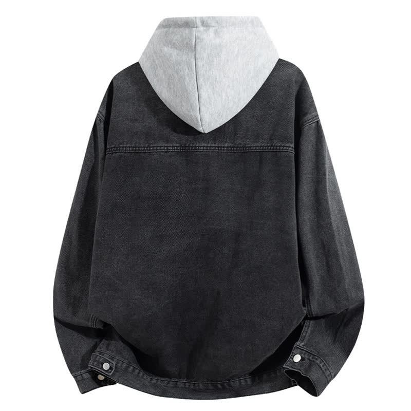 Vintage Casual Fake Two Piece Loose  Hooded Denim Jacket - image 13