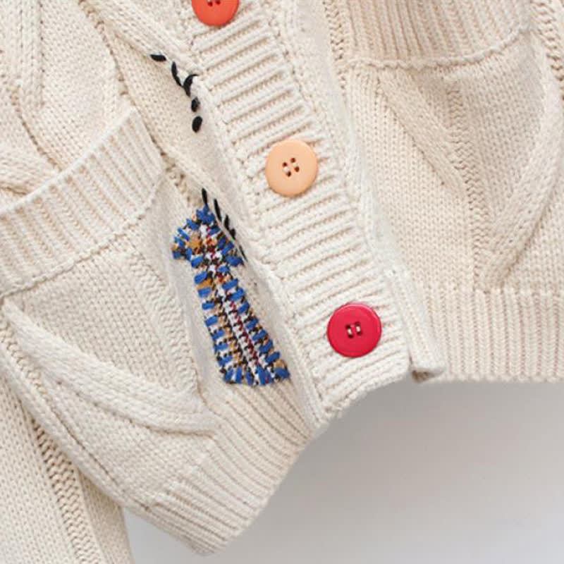 Casual Letter Embroidery Color Button Long Sleeve Knit Sweater Coat - image 8