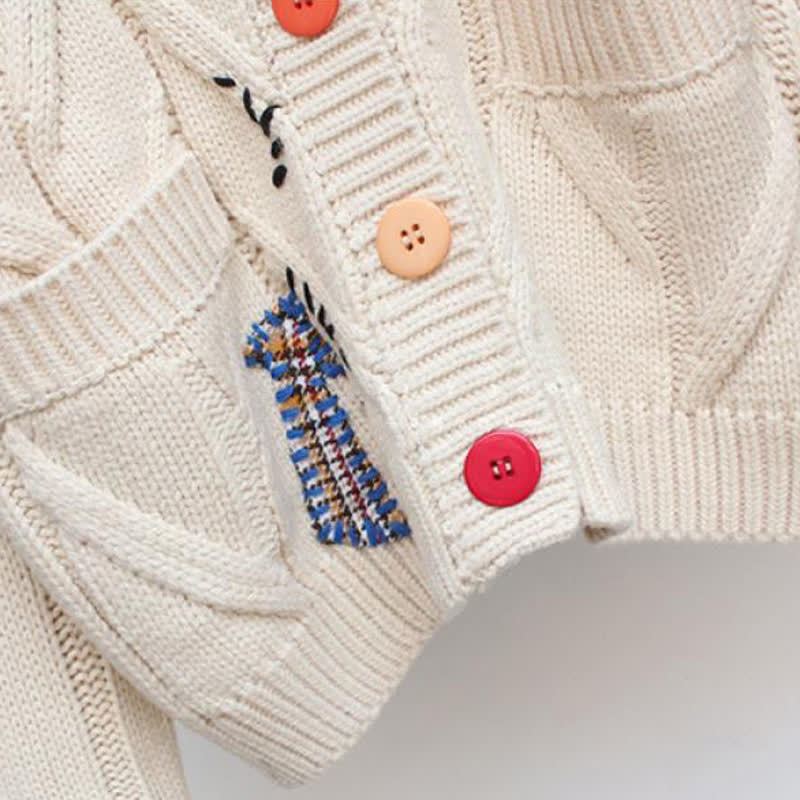 Casual Letter Embroidery Color Button Long Sleeve Knit Sweater Coat - image 8