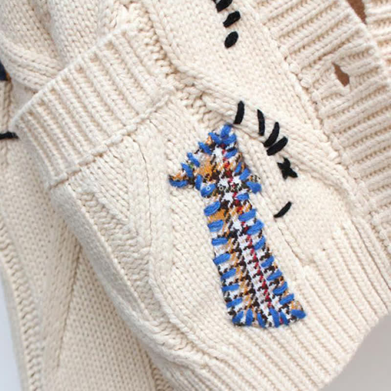 Casual Letter Embroidery Color Button Long Sleeve Knit Sweater Coat - image 10