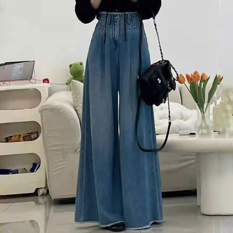 Casual Color Block Ruffle Hem Short Sleeve Top Wide Leg Jeans Two Pieces Set - Pants A - 3XL - image 5