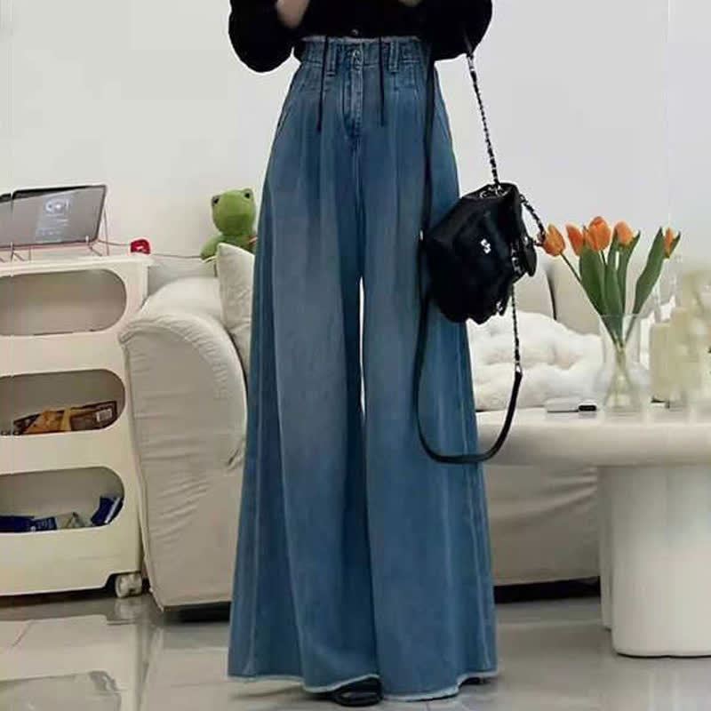 Casual Color Block Ruffle Hem Short Sleeve Top Wide Leg Jeans Two Pieces Set - Pants A - 3XL - image 5