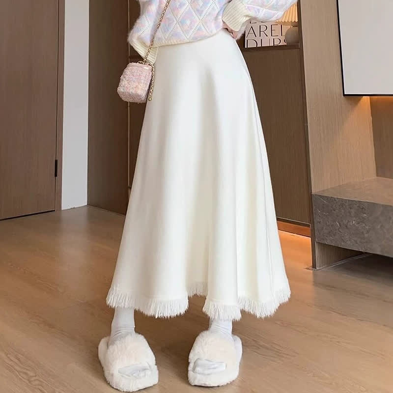 Elegent Gradient Knit Sweater Fringe Hem Skirt Two Pieces Set - image 8