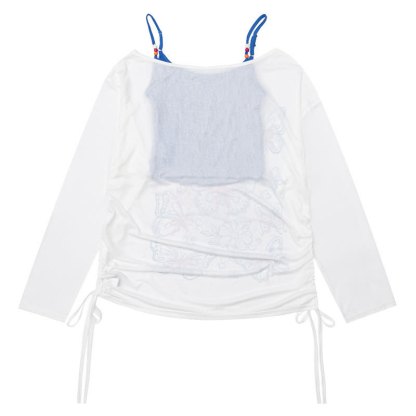 Gradient Butterfly Print Drawstring Side Long Sleeve Cover Up Top - image 3