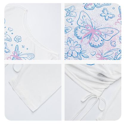 Gradient Butterfly Print Drawstring Side Long Sleeve Cover Up Top - image 6