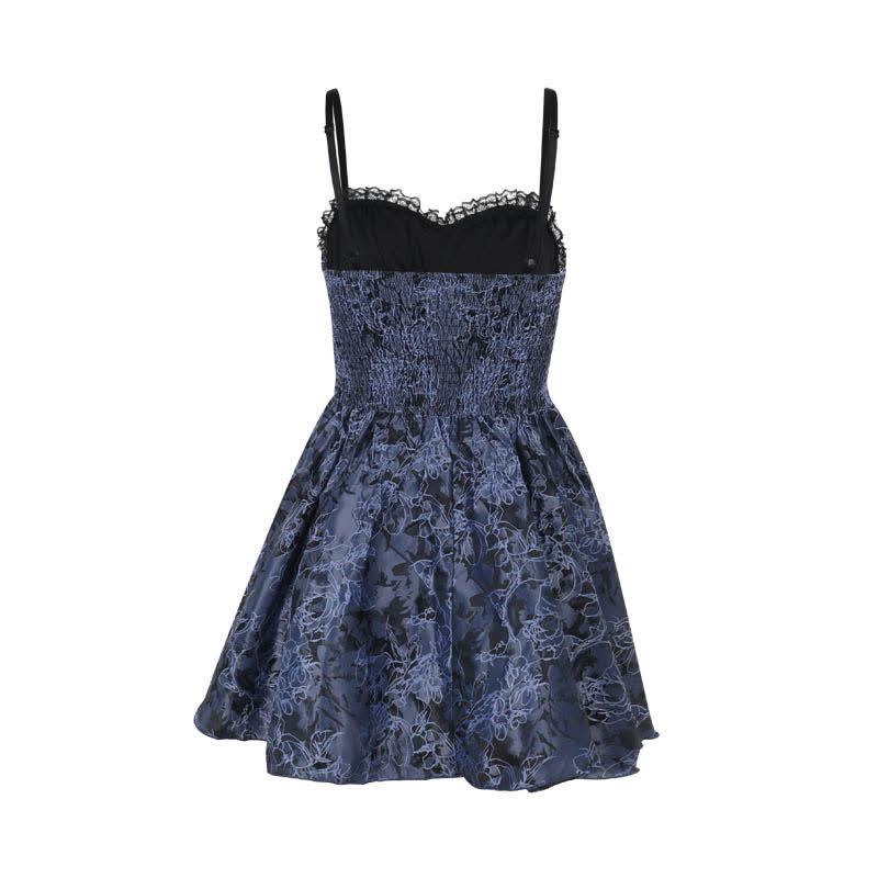 Gothic Lace Puff Sleeve Top Floral Print Strap Dress Two Pieces Set  - image 6
