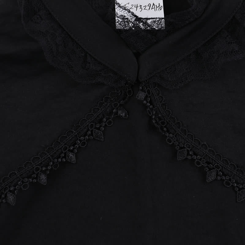 Gothic Lace Puff Sleeve Top Floral Print Strap Dress Two Pieces Set  - image 13