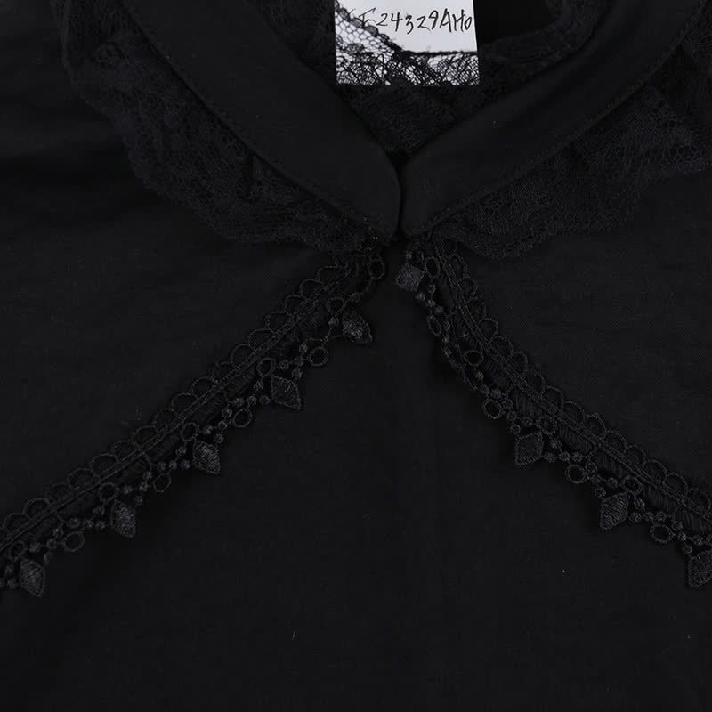 Gothic Lace Puff Sleeve Top Floral Print Strap Dress Two Pieces Set  - image 13