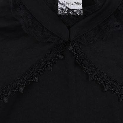 Gothic Lace Puff Sleeve Top Floral Print Strap Dress Two Pieces Set  - image 13