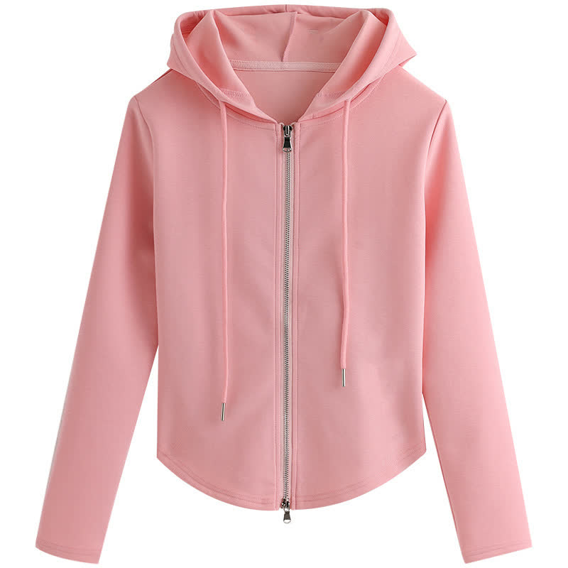Sweet Zip Up Hooded Cropped Jacket Drawstring Wide Leg Pant Two Pieces Set - Top - 4XL - image 3