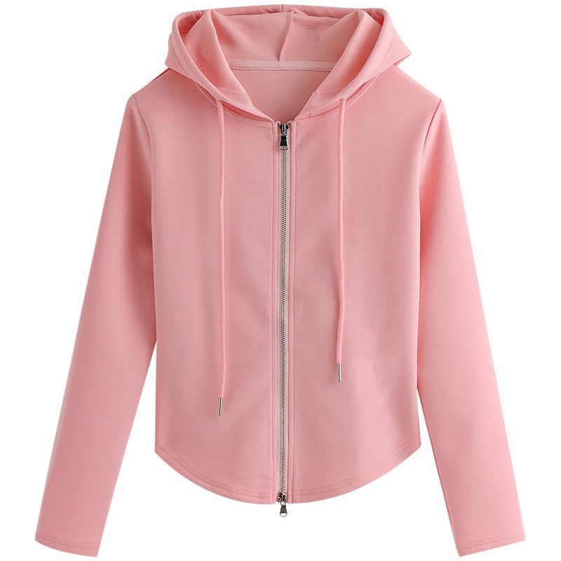 Sweet Zip Up Hooded Cropped Jacket Drawstring Wide Leg Pant Two Pieces Set - Top - 4XL - image 3