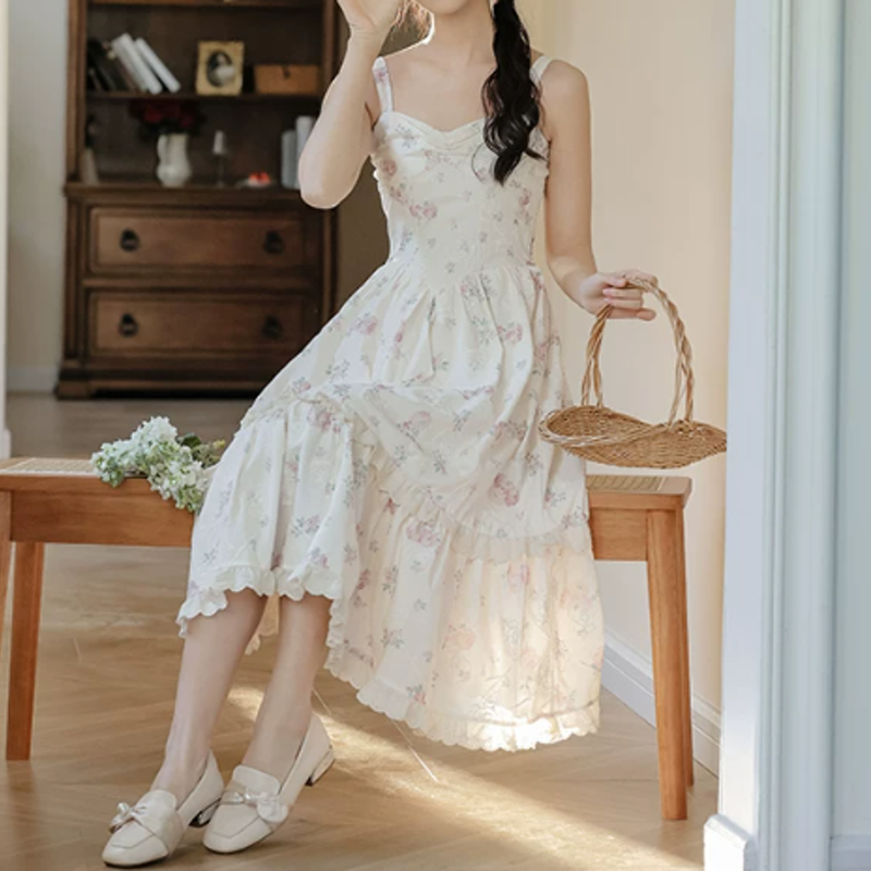 Elegent Off Shoulder Bow Knit Top Floral Ruffle Slip Dress Two Pieces Set  - Dress - XL - image 4