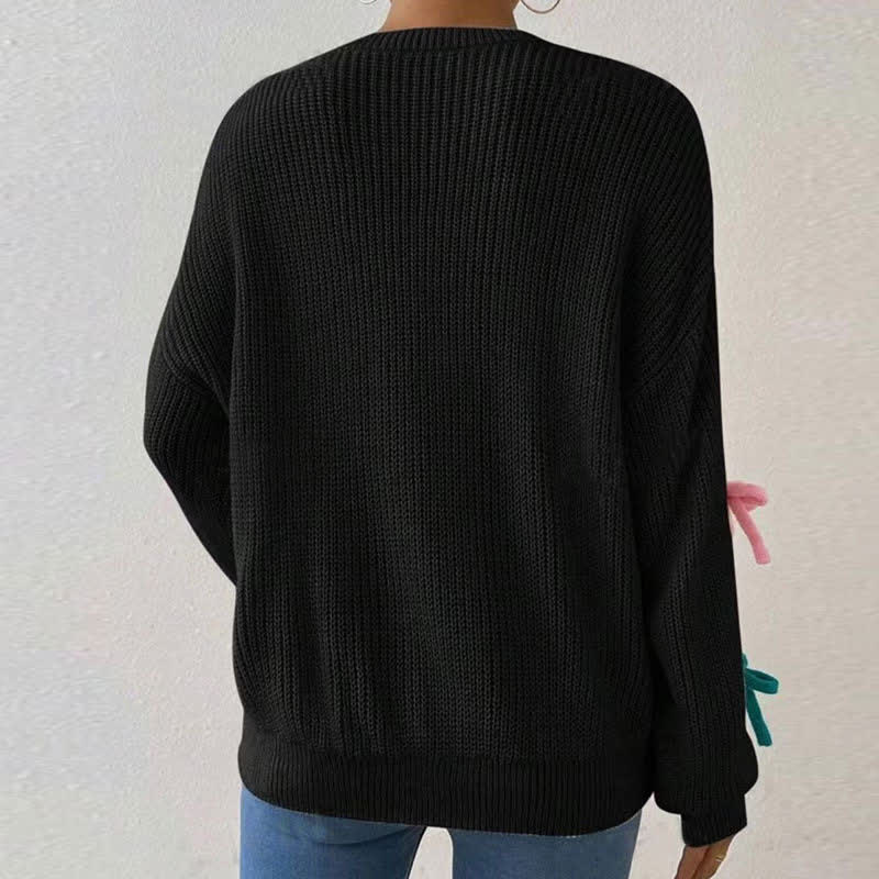 Colorful 3D Bow Crew Neck Knit Sweater - image 3