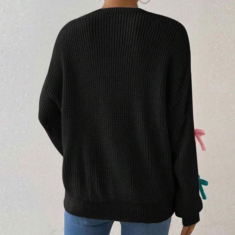 Colorful 3D Bow Crew Neck Knit Sweater - image 3