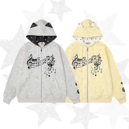 High Quality Cartoon Cat Ear Graphic Zip Up Hooded Sweatshirt - image 1