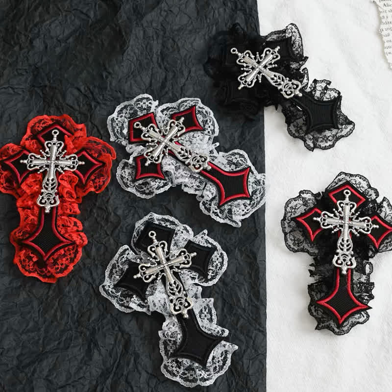 Y2k Gothic Lace Metal Cross Decor Hair Accessory  - image 1
