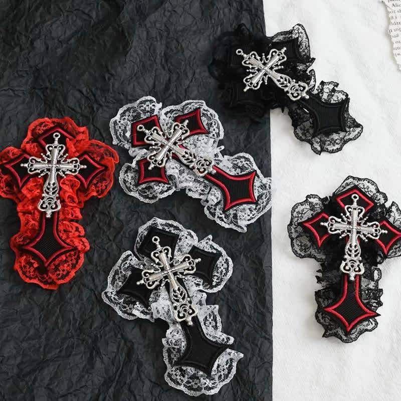 Y2k Gothic Lace Metal Cross Decor Hair Accessory  - image 1