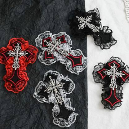 Y2k Gothic Lace Metal Cross Decor Hair Accessory  - image 1
