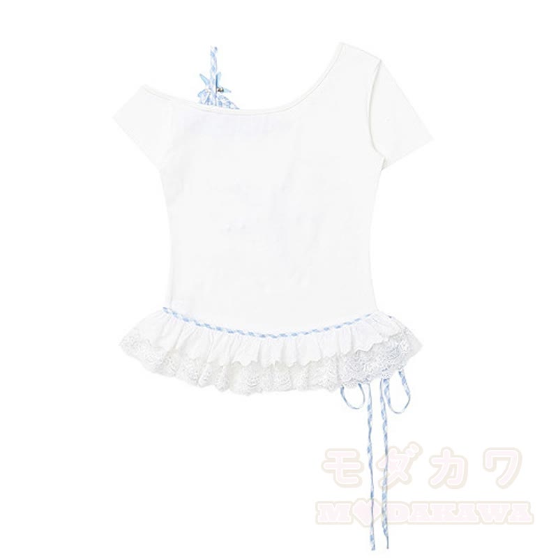 Star Print Off Shoulder Lace Top Polka Dot Wide Leg Pants Two Pieces Set - image 4