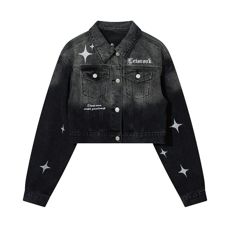 Star Print Gradient Denim Jacket Wide Leg Jeans Two Pieces Set - Jacket A - XL - image 2