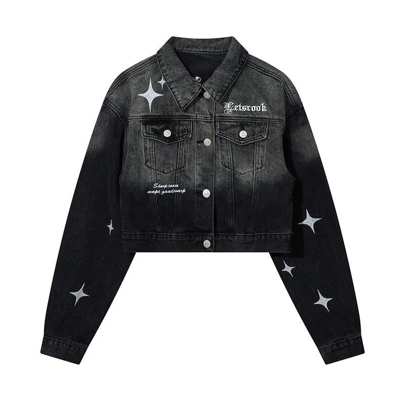 Star Print Gradient Denim Jacket Wide Leg Jeans Two Pieces Set - Jacket A - XL - image 2