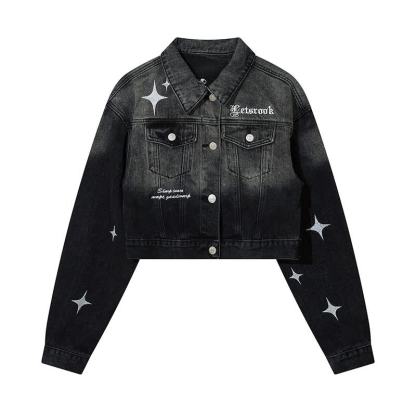Star Print Gradient Denim Jacket Wide Leg Jeans Two Pieces Set - Jacket A - XL - image 2