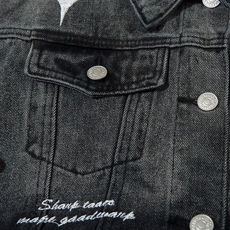 Star Print Gradient Denim Jacket Wide Leg Jeans Two Pieces Set - image 5