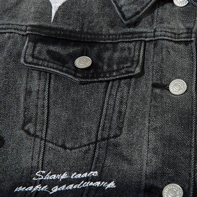 Star Print Gradient Denim Jacket Wide Leg Jeans Two Pieces Set - image 5