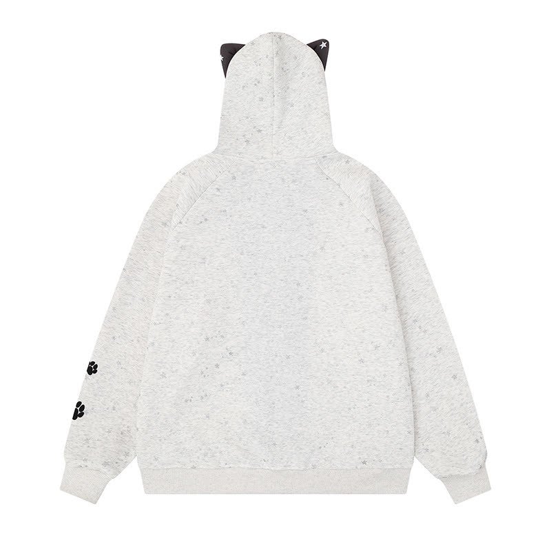 High Quality Cartoon Cat Ear Graphic Zip Up Hooded Sweatshirt - image 5
