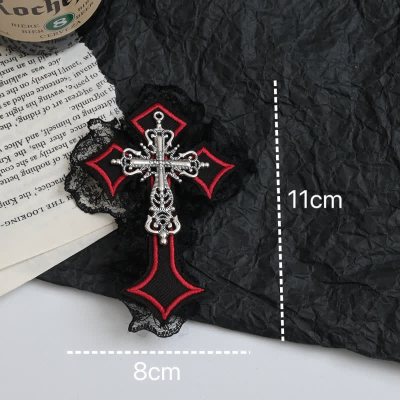 Y2k Gothic Lace Metal Cross Decor Hair Accessory  - Red C - image 8